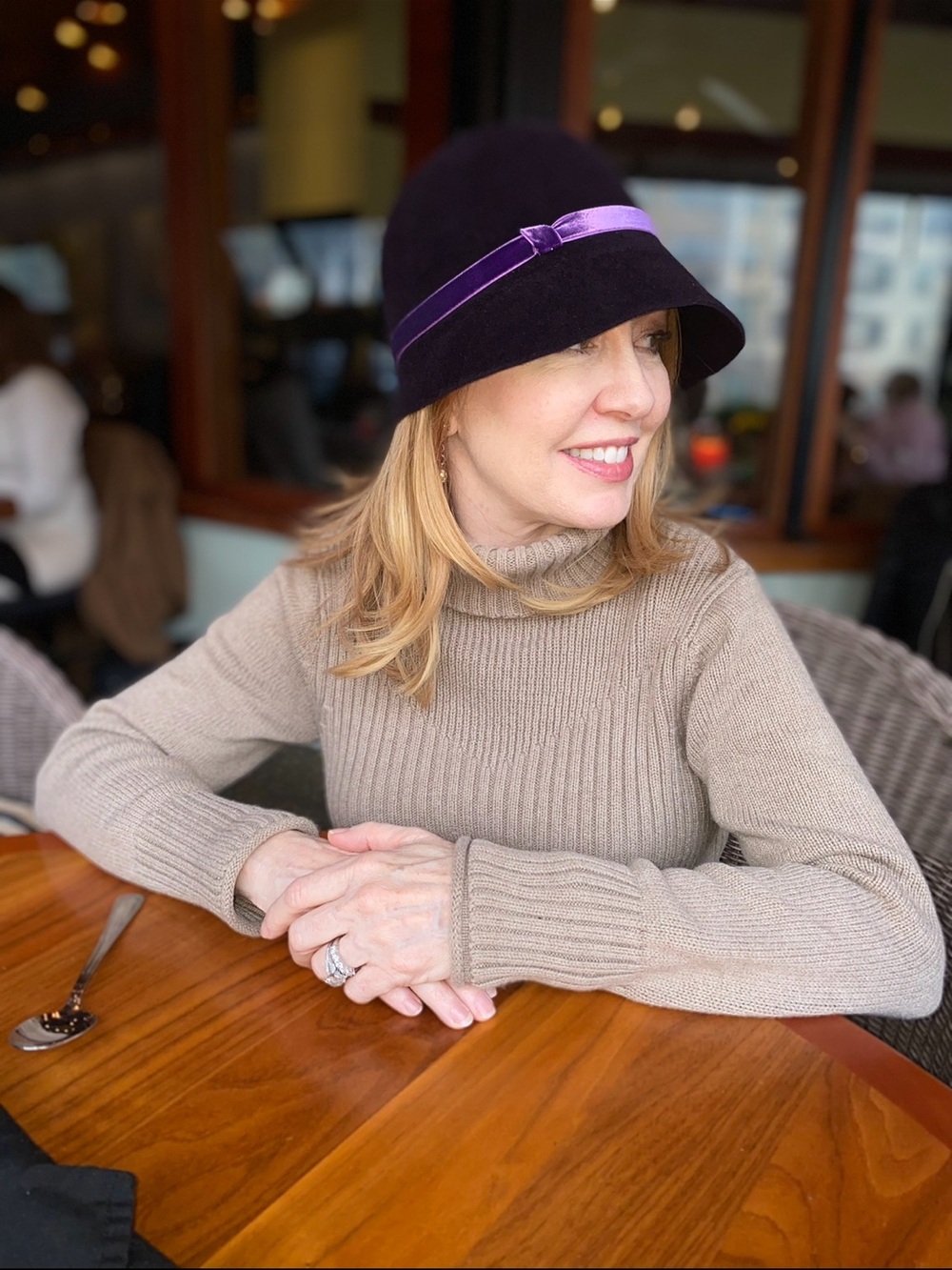 Purple Felt Cloche Hat with Satin Band-LIKE NEW